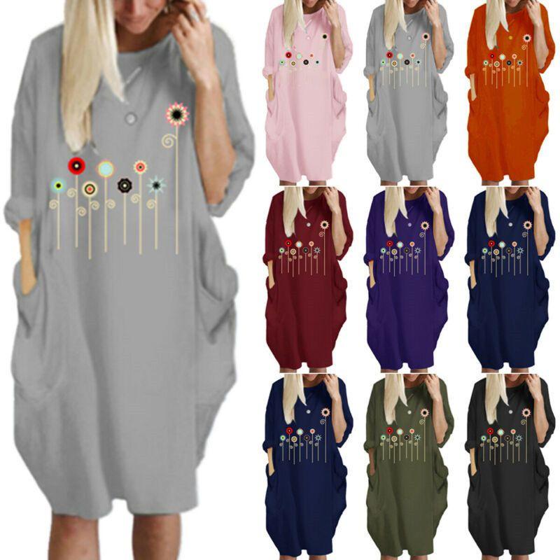 Women Dress Pullover Stylish Loose Fit Short Sleeve Casual Dress With Pocket