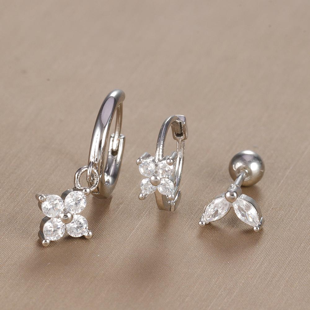 3-teiliges Vintage-Design-Set mit vier Zirkonia-Creolen für Frauen, winziger Knorpelpiercing-Ohrring aus Edelstahl, Schmuckgeschenk