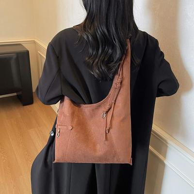 Niche Retro Matte Suede Tote Bag Women's New Large-capacity Casual Commuter Shoulder Armpit Bag