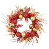17.7 Inch Artificial Xmas Wreath Festival Decorative Wreath with Berries Red Gold Balls for Front Door Home Decor