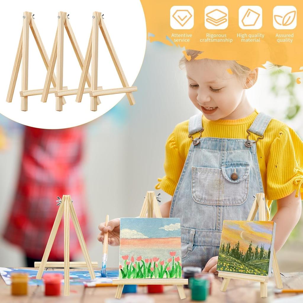 TKOnline 10PCS 9 Inch Wood Easels, Easel Stand for Painting, Art Craft Painting Party Easel, Tabletop Easels, Tripod, Canvas Photo Picture Sign