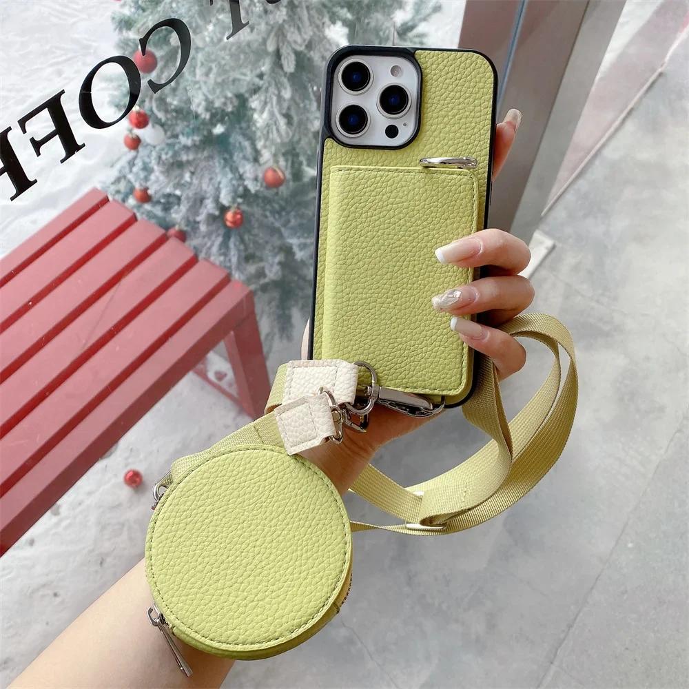 Crossbody Wallet Coin Purse Phone Case for IPhone 16 15 14 13 12 11 Pro Max 7 8 Plus Card Pocket Holder Lanyard Leather Cover