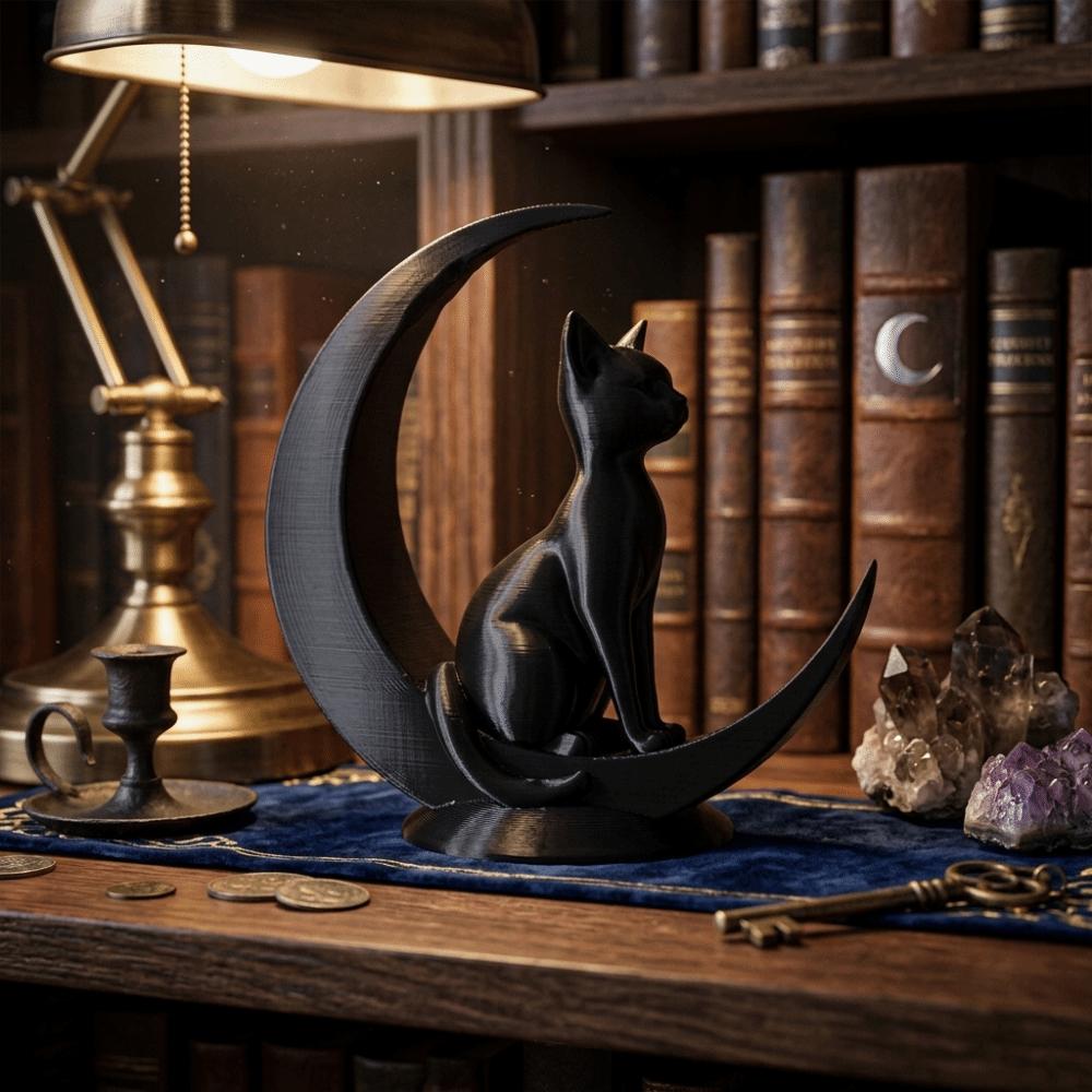 Art Crafts Cat Sculpture 3D Printed Desktop Decoration Dark Style Moon Cat Decoration  Party