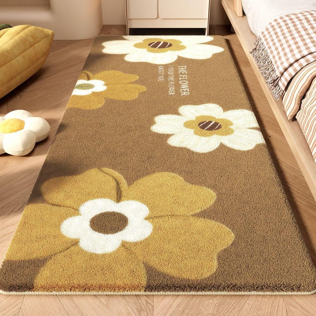 Floral Stain-Resistant Non-Slip Faux Cashmere Rug for Bedroom, Living Room, and Hallway