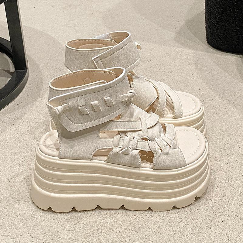 Fashion 2025 Designers Women Summer Leather Sandals Open Toe 8CM Platform Wedge Sneakers Women Casual Shoes Beach Sandálias Das Mulheres