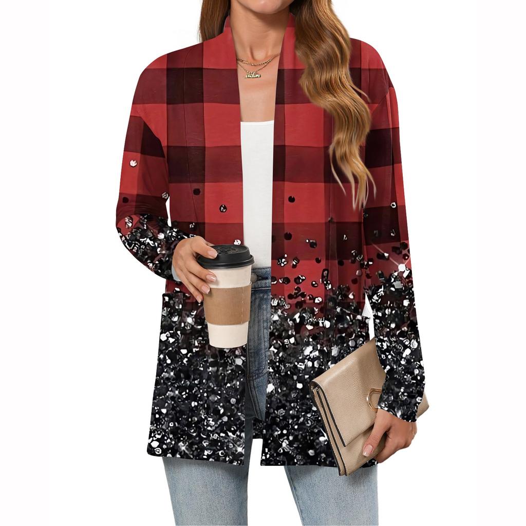 Women's Christmas Printed Lightweight Cardigan Long Sleeved Casual Loose Thin Fit With Pockets Cardigan Jacket