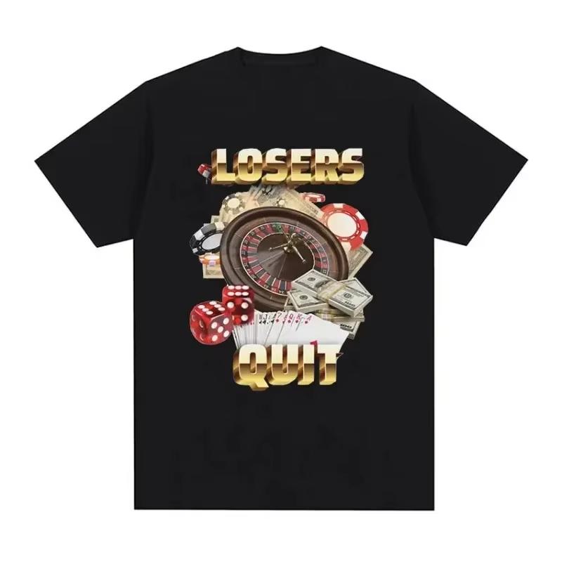 

Vintage Losers Quit Gambling Meme Graphic Printed T Shirt men Fashion Short Sleeve Round-Neck T-shirts Casual Fashion Clothing S