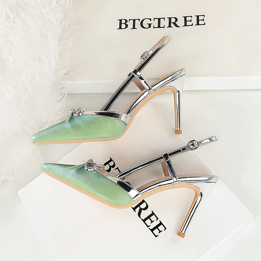 Bow, Thin Heel, High-heeled Shoes with Feminine Temperament, Empty Back Strap, Women's Single Shoes