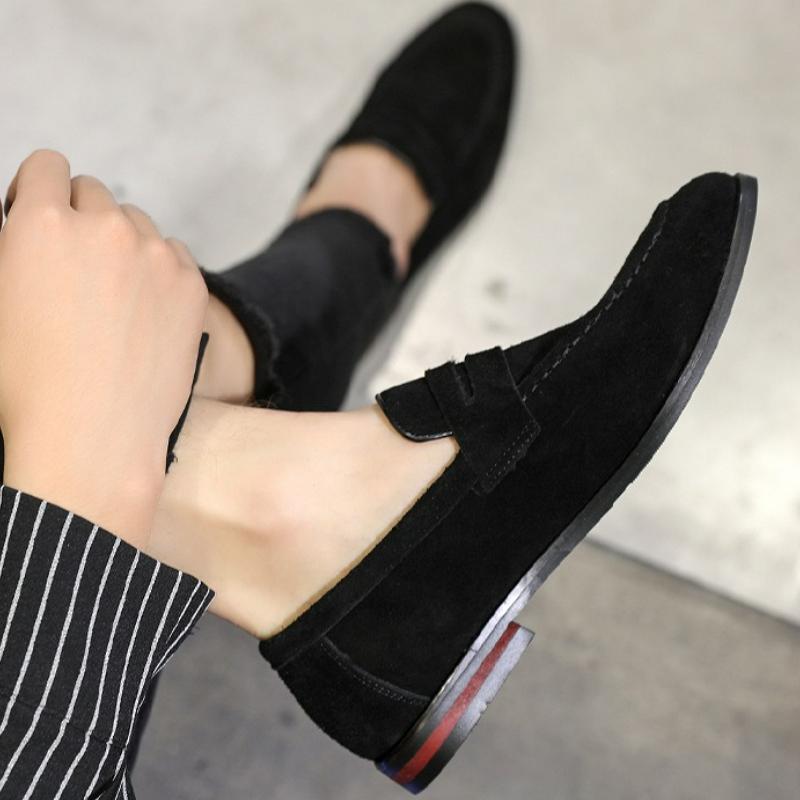 Fashion Men's Casual Shoes Suede Loafers Fashion Slip on Leather Shoes Soft Solid Dress Shoes Wedding Flats Plus Size Business Men Shoe