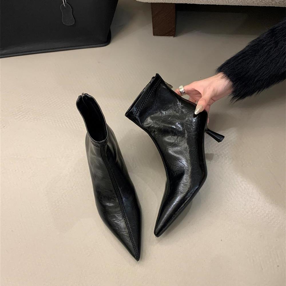 

Мода Bailamos 2025 Зима Новый Бренд Женские Ботильоны Тонкий Высокий Каблук Челси Мода Острый Носок Задняя Молния Женские Короткие Ботинки 39 чёрный