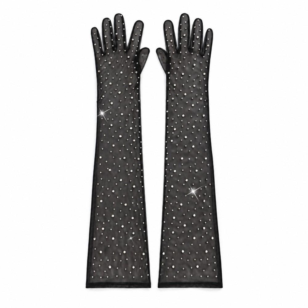 Stretchy Sheer Tulle Gloves Black White Bride Gloves Fashionable Fishnet Gloves Wedding Bride