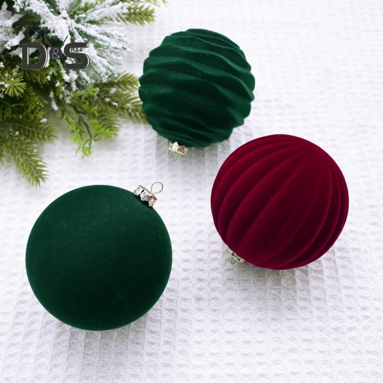 12Pcs Christmas Balls Decorations Shatterproof Velvet Ball Pendant Flocked Christmas Tree Hanging Ball Ornaments for Home Wedding Supplies