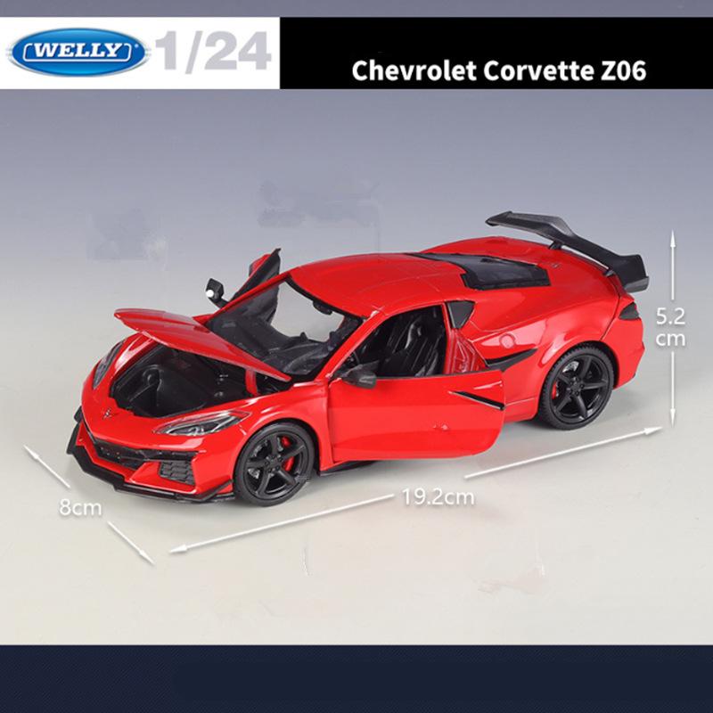 Welly 1/24 Scale  2023 Chevrolet Corvette Z06 Alloy Sports Car Model Diecast Racing Car Vehicles Model Simulation Collection Kids Gifts