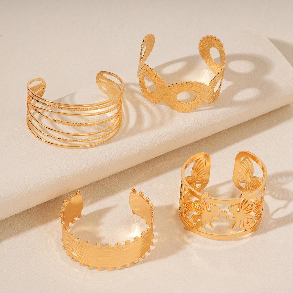 Trendy Irregular Leaf Metal Open Bangle C-Shaped Bracelet