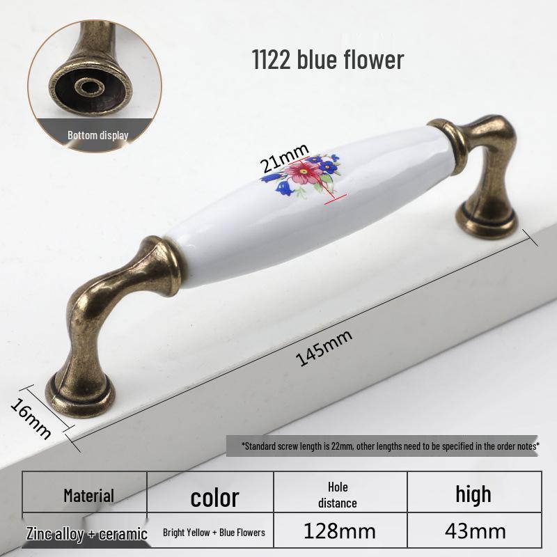 European Ceramic Blue Flower Round Cabinet Handle