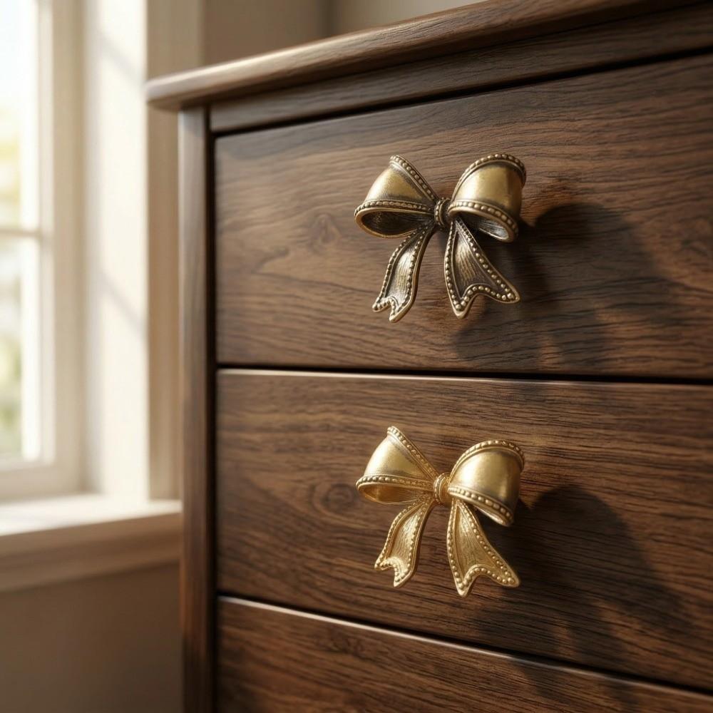 Furniture Hardware Cabinet Door Knobs Retro Wardrobe Drawer Pulls Bow Tie Brass Handle  Window