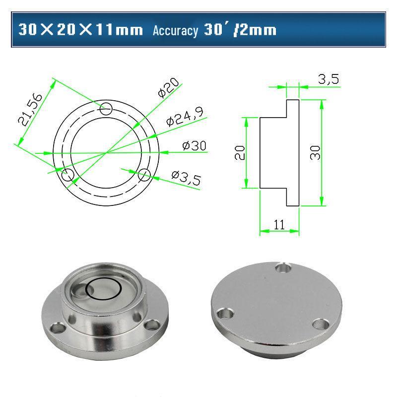 HACCURY Round Metal Spirit Level with Base Mounting Holes