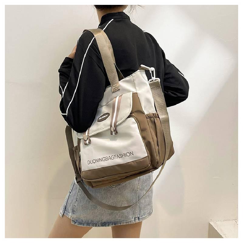 Chic Street Style Women's Canvas Bag 2024 New Colorblock Large Shoulder Bag