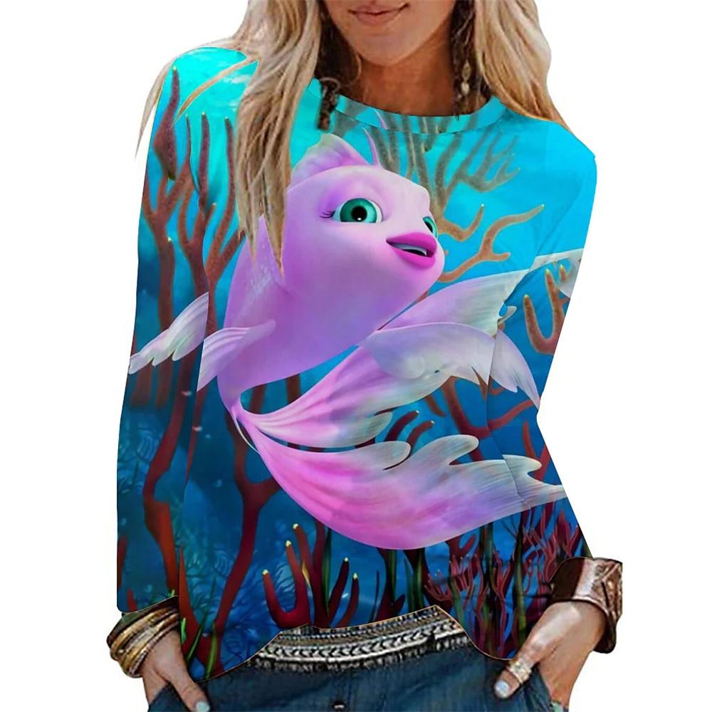 2023 frauen Lange Ärmel Leicht Elastische Hoodie Top T Nette Katze 3d Tier Cartoon Animation T-shirt Frauen Damen Mädchen herbst