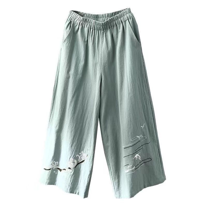 Summer New Cotton and Hemp Haren Pants Women's Loose Large Casual Pants Thin Checkered Nine Quarter Pants