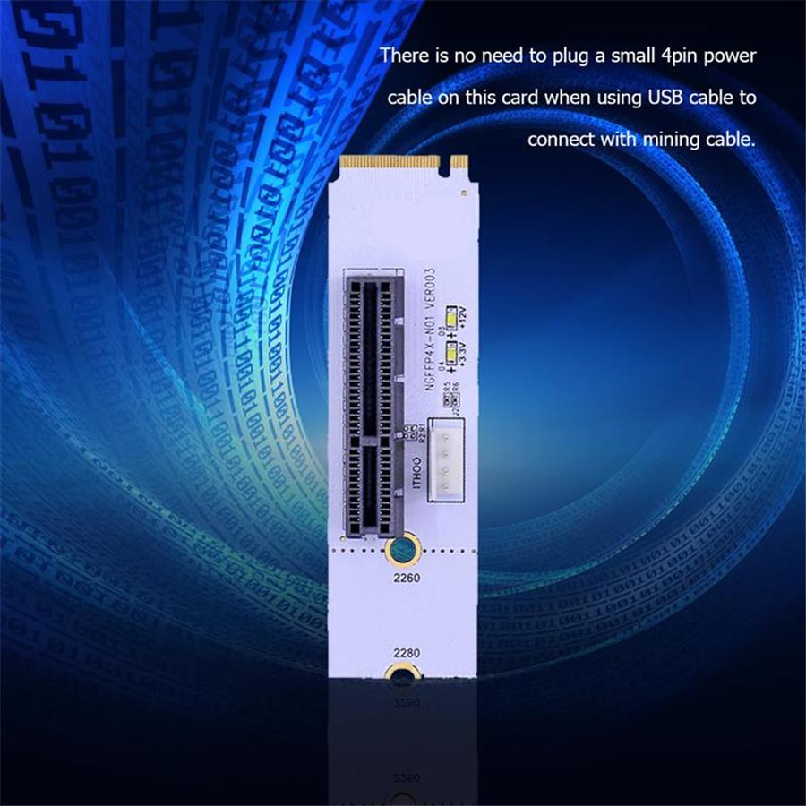 2Pcs NGFF M2 to PCI-e 4X 1X Slot Riser Card M Key SSD Port to PCIE Adapter