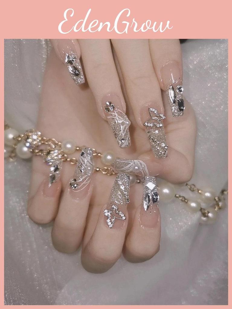 Xs To L Sizes Available Removable Handmade Butterfly Sparkling Rhinestone Nail Stickers