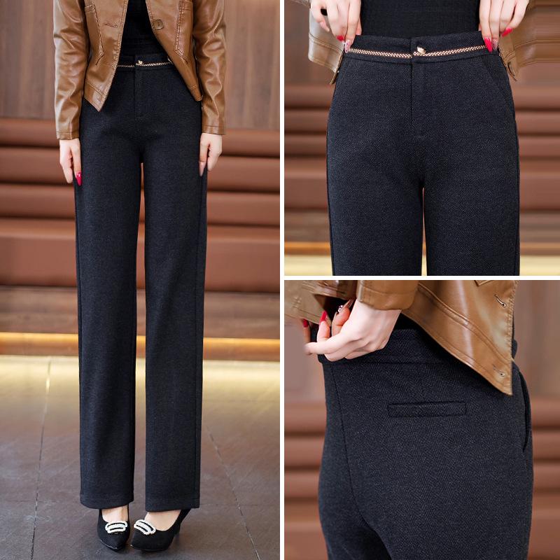 Pantalon Large Taille Haute en Laine Cachemire pour Femme - Automne/Hiver, Épais, Élégant, Polyvalent, Design Droit Décontracté.