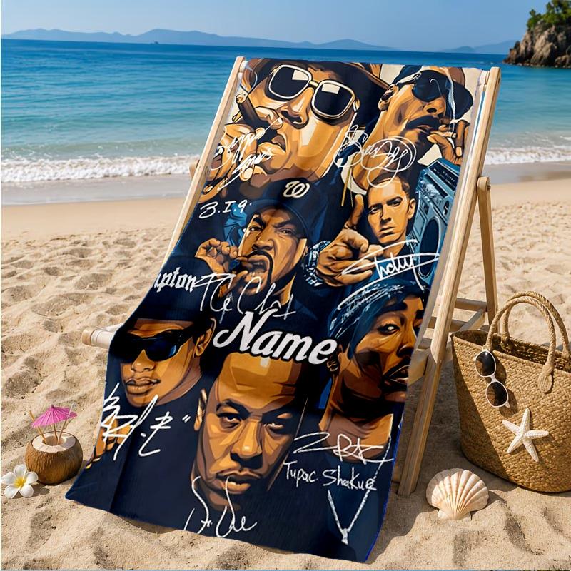 Custom Name Rap Legends Collage Heart In Space Adventure Microfiber Beach Towel, Lightweight for Summer Travel, Swimming Pool Fan Gift