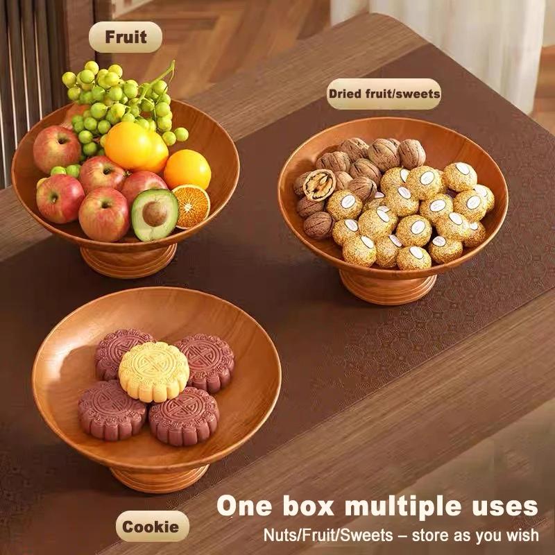 Fashion Nordic Wood Grain Fruit Plate High-Foot Detachable Candy Snack Tray Plastic Dried Fruit Plate Household Desktop Storage