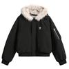 Unisex Short Winter Cotton Jacket with Thick Fur Collar Hood