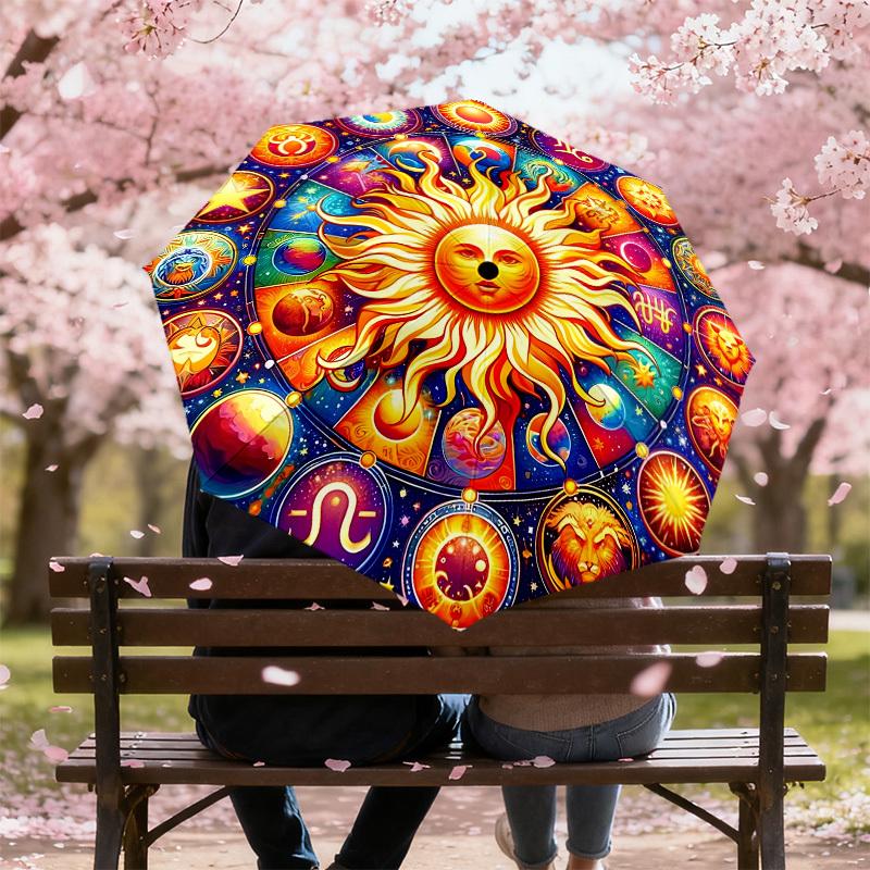 1PC Astrology zodiacAutomatic Open/Close Umbrella with Windproof, 8-Rib Sturdy Canopy, Durable Ribs, Fashionable Design1217A