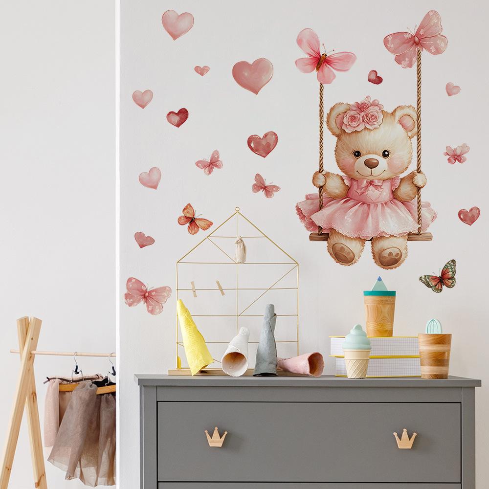 Cartoon Bear Swing Butterfly Bedroom Living Room Home Background Beautification Decoration Wall Stickers