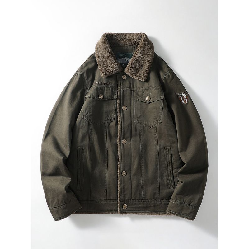 American Retro Workwear Jacket for Men, Winter Pure Cotton Fleece-Lined Thickened Jacket, Cotton Coat, Export Quality Lamb Wool Cotton Clothing