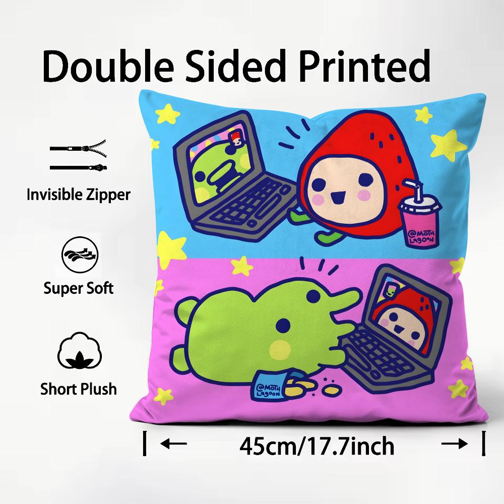 Cute Cartoon Tamagotchi Cushion Cover Premium Comfort Reversible Pillow Cove -Two In One Design For Any Room & Car Interior