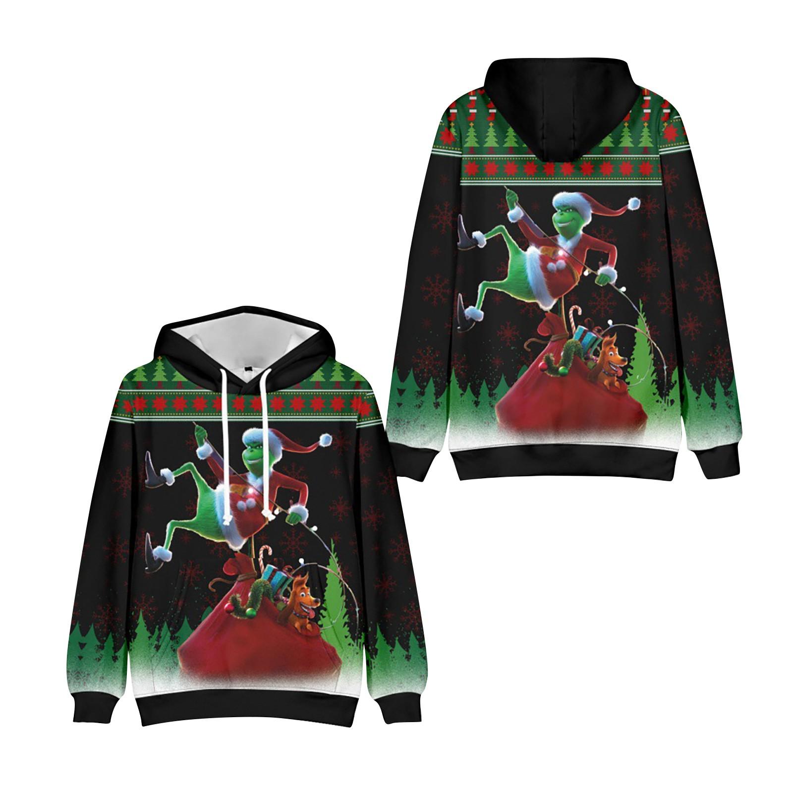 Рождественская зеленая 3D цифровая печать Повседневная толстовка с капюшоном Толстовка — фото 17