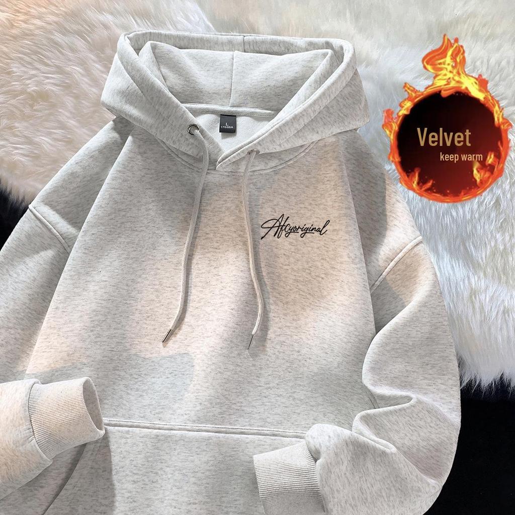 Men's Heavyweight American Trend Letter Hoodie - New Autumn/Winter Velvet-Thickened Student Outerwear