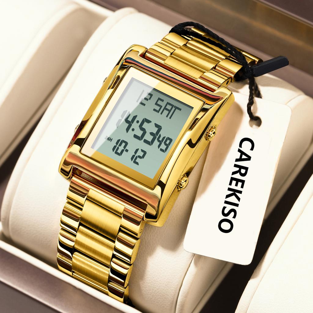 CAREKISO Luxury Brand Men Watch Waterproof LED Week Date Alarm Man Wristwatch Stainless Steel Fashion Electronic Watches For Men