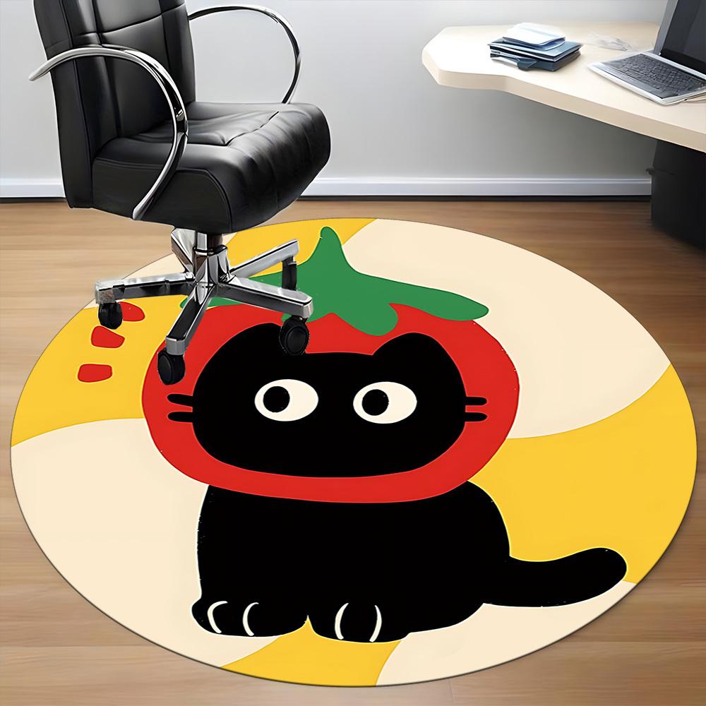 1pc Tomato Cat Office Round Area Rug, Mat Suitable For Office, Under Office Chairs Bedroom Living Room Home Decor, Room Deco