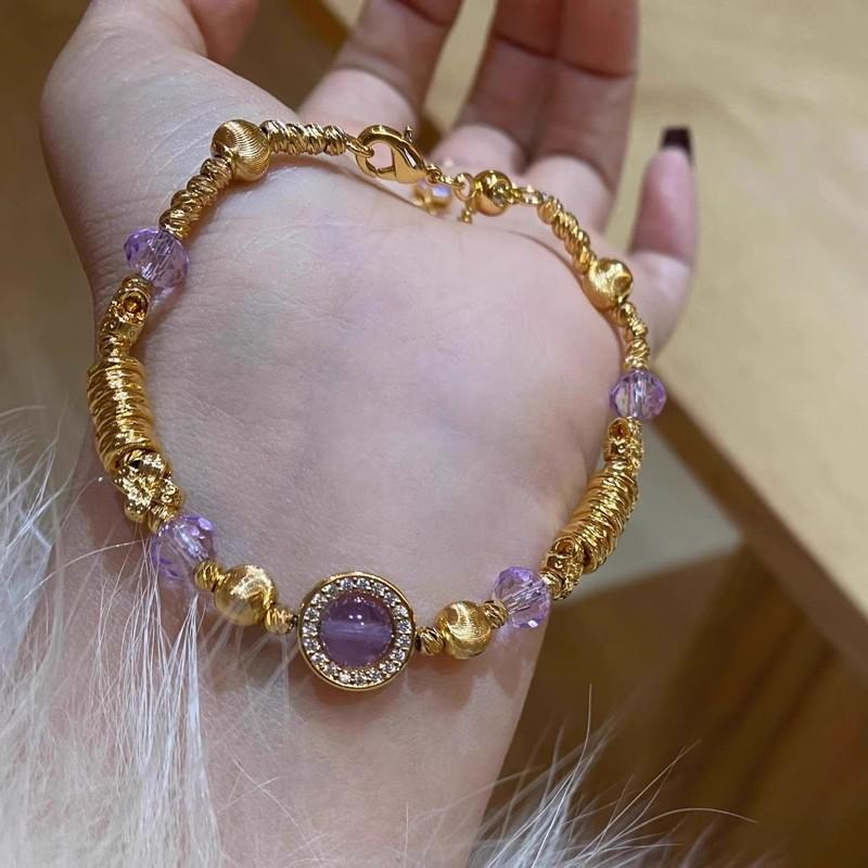 Purple Entangled Beaded Bracelet 2025 New Thousand Gold Feeling Gold Stacked Bracelet Light Luxury Temperament Lucky Jewelry Women