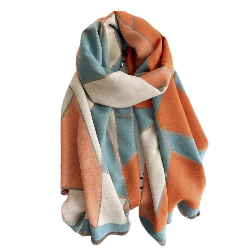 Summer new irregular splicing double-sided autumn and winter warm imitation cashmere outer shawl scarf scarf women