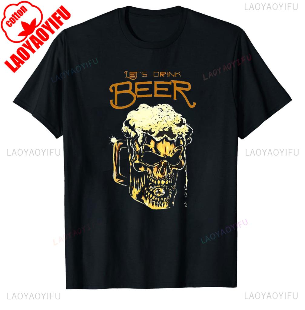 Fashion Men Retro Beer Graphic T Shirts Europe and America Trend Personality Vintage Printed Round Neck Cotton Short Sleeve Tees