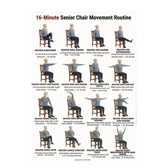 3Pcs Tai Chi Workout Posters Seated Exercise Chart with 16 Gentle Chair Yoga Movements Tai Chi Instructions for Beginners Seniors