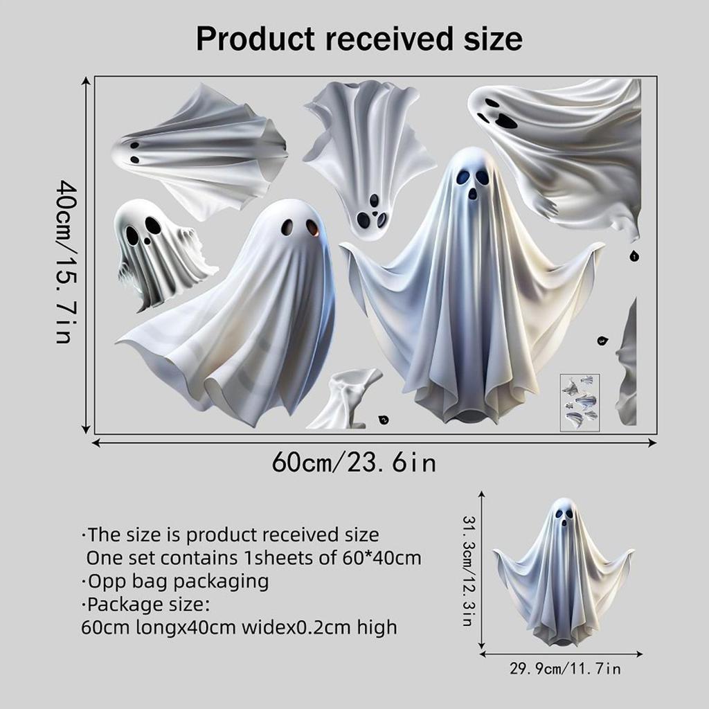 Autocollants de Fenêtre Halloween Décor Fantôme Blanc Adhésifs de Fenêtre Stickers Muraux en PVC Décoration Squelettique Pour Fête de Fête