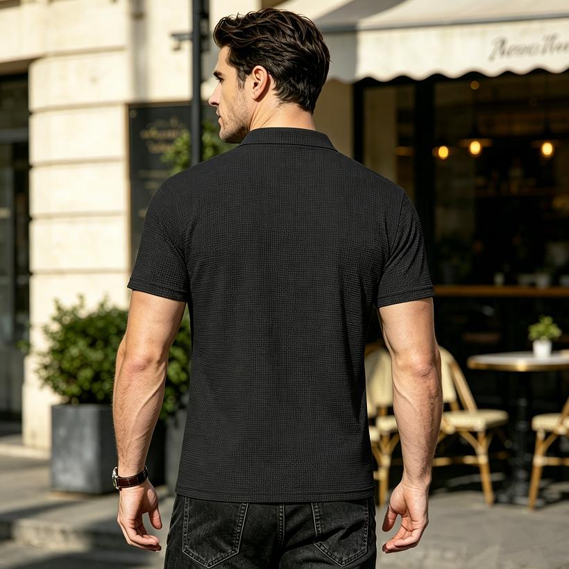 New Men's Business Casual Short Sleeved Bone Flower Solid Color POLO Shirt Fashion Breathable Comfortable Summer Versatile Top