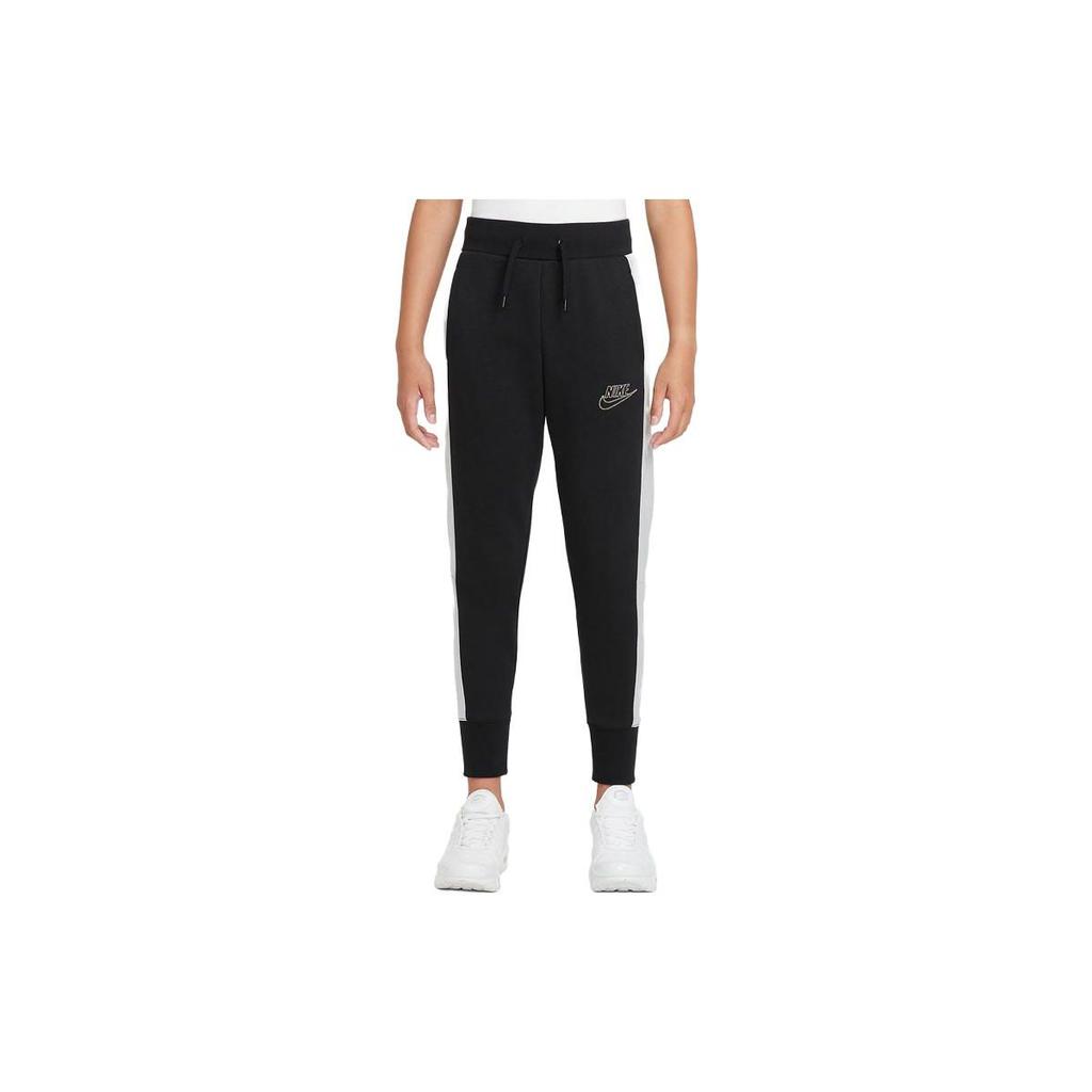 Nike Kids Fleece Color-Block Logo Embroidery Drawstring Joggers Kids Bottoms Black DJ5834-010