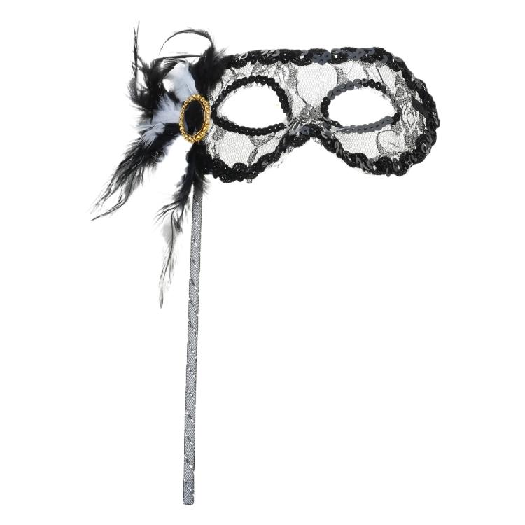 

Women Masquerade Mask Feather Decoration with Stick, Lace Eyemask Half Face Mask for Halloween Cosplay Masquerade Proms 1 чорний