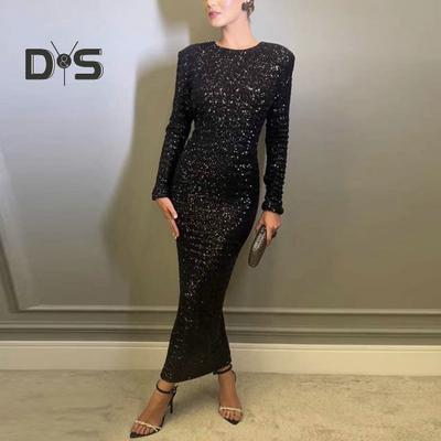 Sexy rückenfreies Maxikleid mit Schnürung, glänzende Pailletten, elegantes Abendkleid, Schleife, Schulterpolster, langes Kleid mit Rückenschlitz, schmales Bankett-Abendkleid