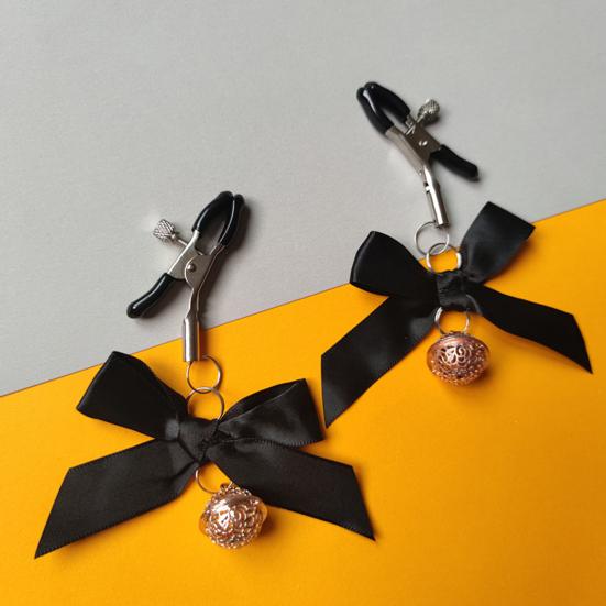 1 Pair Nipple Clamps Adjustable Non-Piercing Body Jewelry with Bowknot Bells Metal Decorative Clips for Adult Men Women Couples Bedtime Play