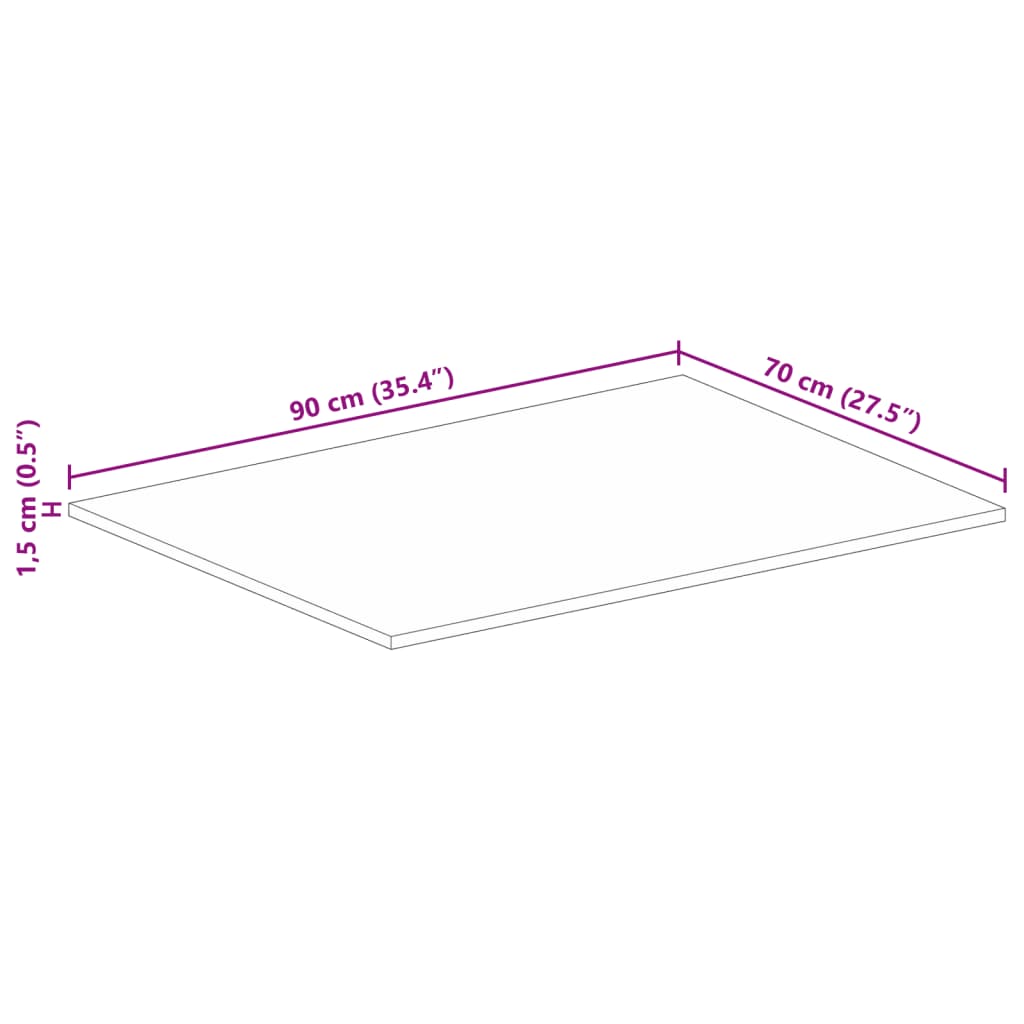 Table Top 90 x 70 x 1.5 cm Rectangular Rough Solid Mango Wood