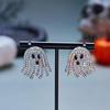 2Pcs Cute Halloween Ghost Stud Earrings Ab Crystal Encrusted Crystal Sparkling Quality Jewelry Gift For Women Girls Fashion